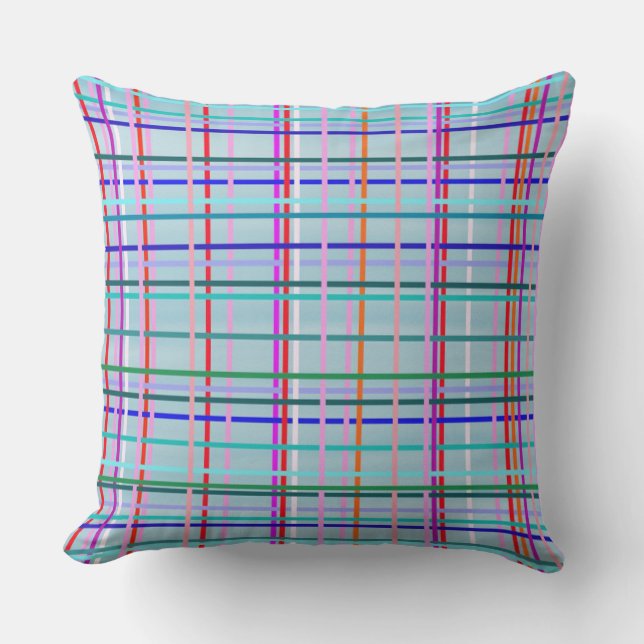 checked stripes pattern multicolor blue throw pillow (Front)