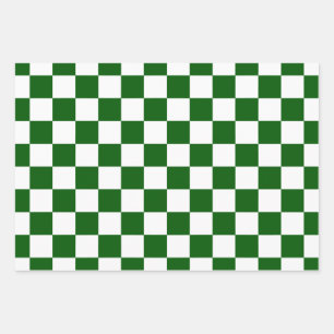 Checker Board Pattern White X Green Wrapping Paper Sheet