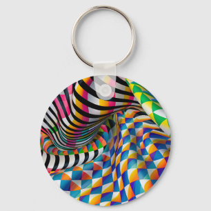 Checker Board & Stripe Digital Art Keychain