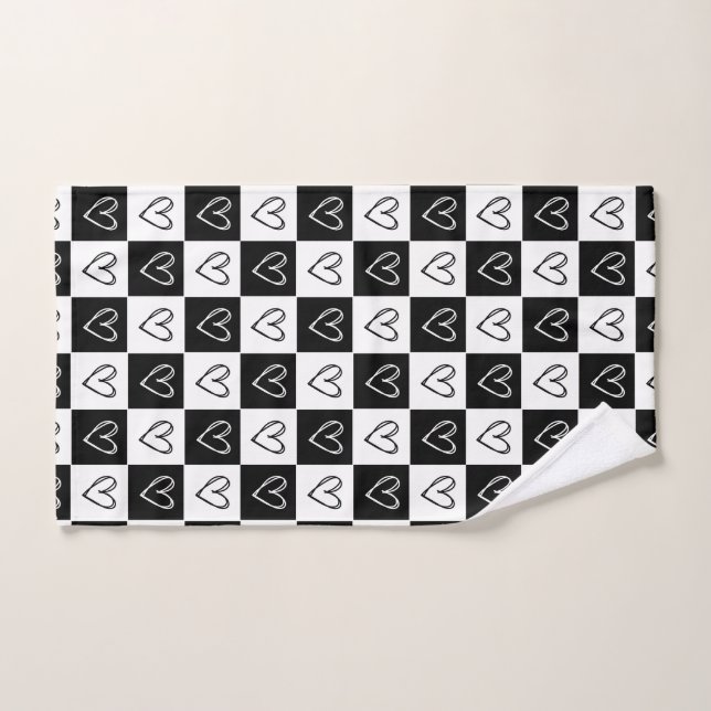 Checkerboard Hearts Bath Towel Set (Hand Towel)