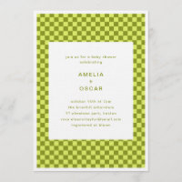 Checkerboard Lime Olive Retro Couples Baby Shower