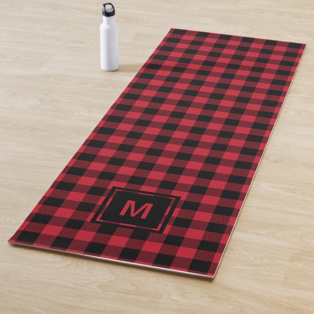 Checkerboard Masculine Plaid Pattern Monogram  Yoga Mat (In Situ)