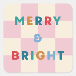 Checkerboard Merry & Bright Christmas Sticker