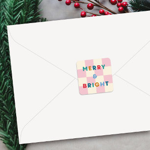 Checkerboard Merry & Bright Christmas Sticker