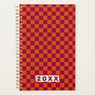Checkerboard Orange Burgundy Retro Pattern 2026 Planner