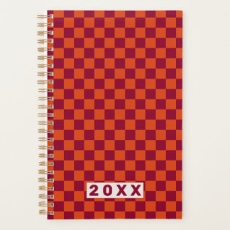 Checkerboard Orange Burgundy Retro Pattern 2026  Planner