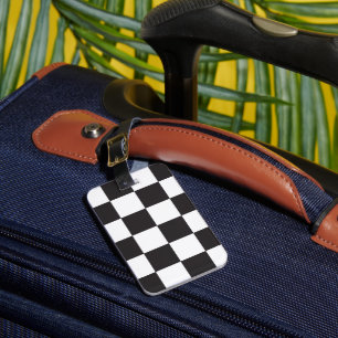 Checkerboard Pattern Black and White Luggage Tag