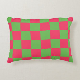 checkerboard pattern green and pink colors accent pillow
