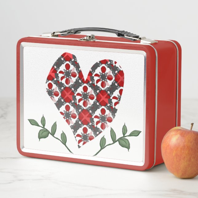 Checkerd style pattern heart metal lunch box (In Situ)