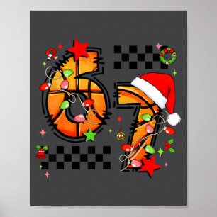 Checkered 67 Basketball Santa Hat Christmas Six Se Poster