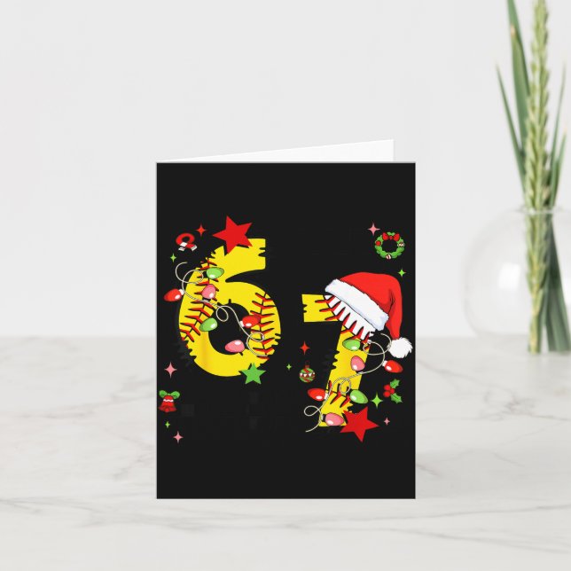 Checkered 67 Softball Santa Hat Christmas Six Seve Card (Front)
