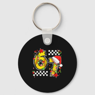 Checkered 67 Softball Santa Hat Christmas Six Seve Keychain