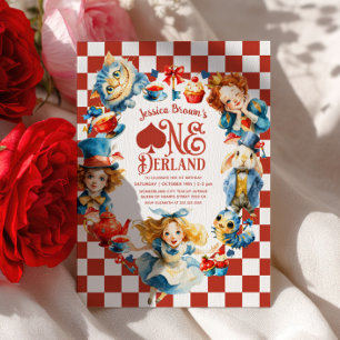 Checkered Alice in ONEDERLAND 1st Birthday Party Invitation