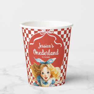 Checkered Alice in ONEDERLAND 1st Birthday Party Paper Cups