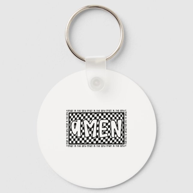 Checkered Amen Vintage Jesus Bible Verse Christian Keychain (Front)