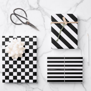 Checkered and Striped Wrapping Paper Set of 3