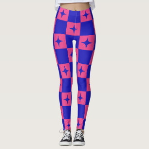 Checkered Blue & Pink Tile With Sparkles Pattern Leggings
