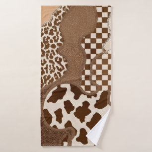 Checkered Brown Wavy Mocha Aesthetic Cow Print Cut Bath Towel