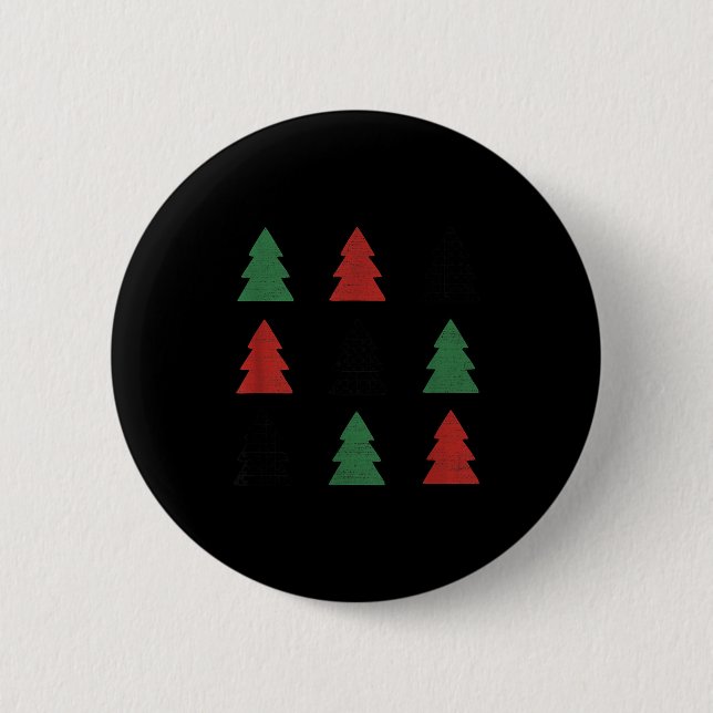 Checkered Christmas Tree Graphic Crewneck Swea Fun 2 Inch Round Button (Front)