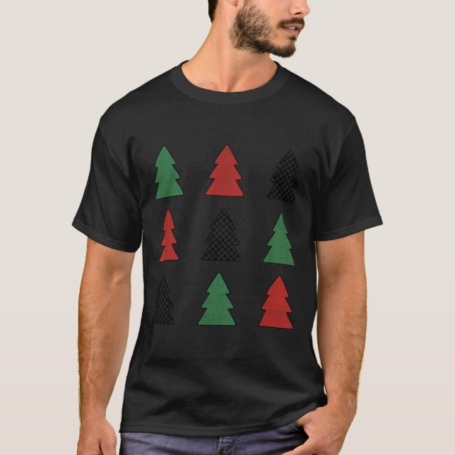 Checkered Christmas Tree Graphic Crewneck Swea Fun T-Shirt (Front)