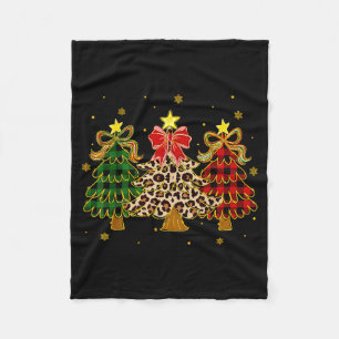 Checkered Christmas Trees Red Green Plaid Leopard  Fleece Blanket