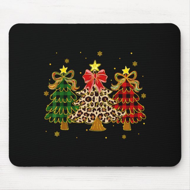 Checkered Christmas Trees Red Green Plaid Leopard  Mouse Pad (Front)
