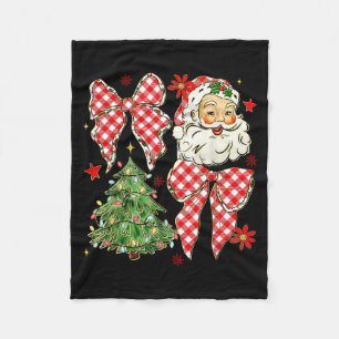 Checkered Coquette Bow Santa Claus Christmas Holid Fleece Blanket
