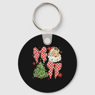 Checkered Coquette Bow Santa Claus Christmas Holid Keychain