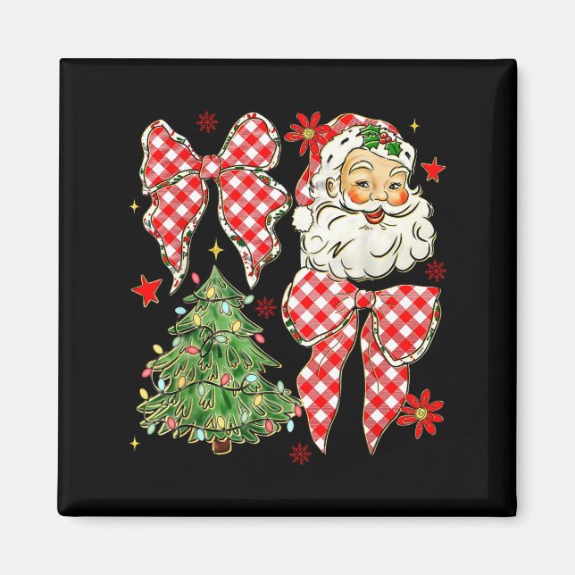 Checkered Coquette Bow Santa Claus Christmas Holid Magnet (Front)