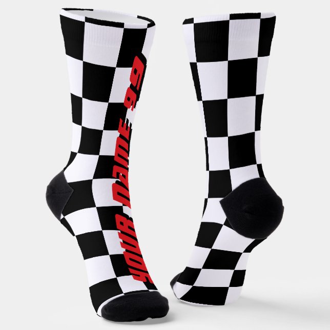 Checkered flag car racing sport personalized socks (Angled)
