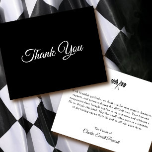 Checkered Flags Memorial Elegant Black and White Thank You Card