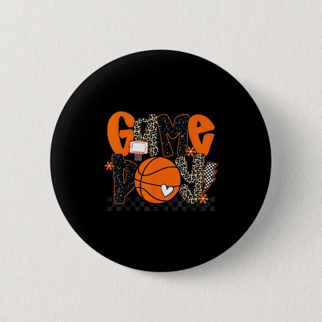 Checkered Game Day Basketball Srts Lover Men Women 2 Inch Round Button (Front)