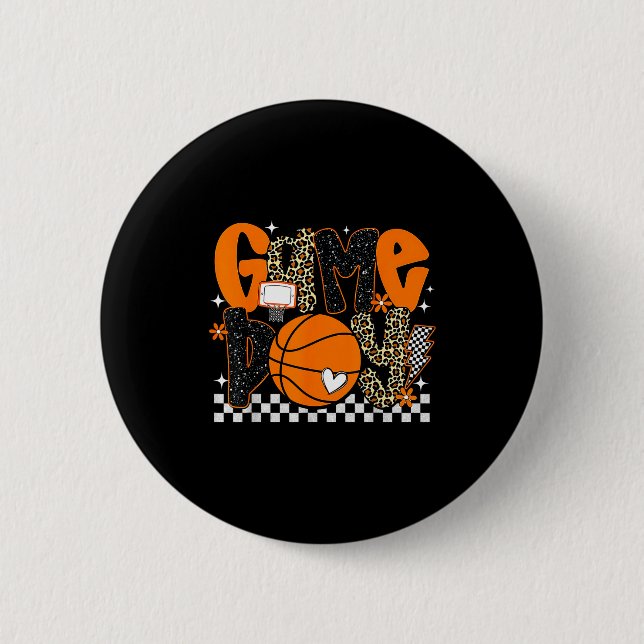 Checkered Game Day Basketball Srts Lover Men Women 2 Inch Round Button (Front)