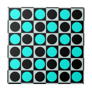 Checkered Geometric Blue Black Circle Polka Dots  Tile