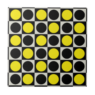 Checkered Geometric Yellow Black Circle Polka Dot Tile