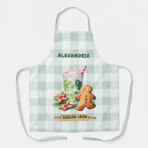 Checkered Green Holiday Pot Holders Apron