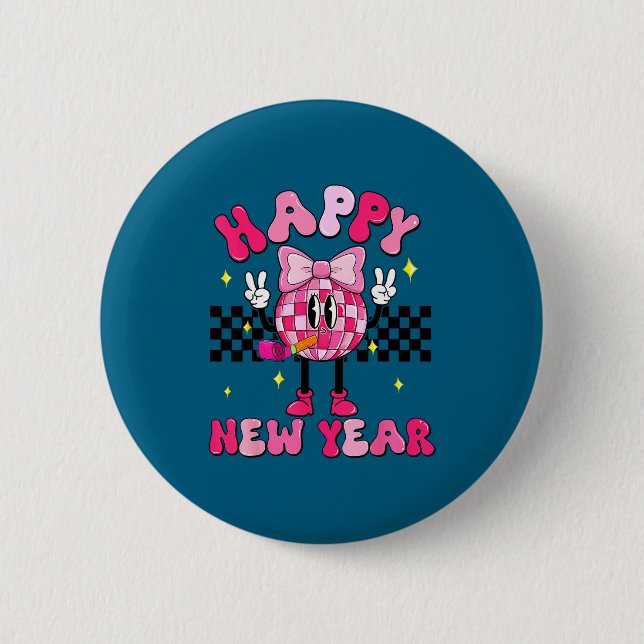 Checkered Happy New Year 2026 Disco Ball New Year  2 Inch Round Button (Front)