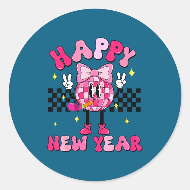 Checkered Happy New Year 2026 Disco Ball New Year  Classic Round Sticker (Front)
