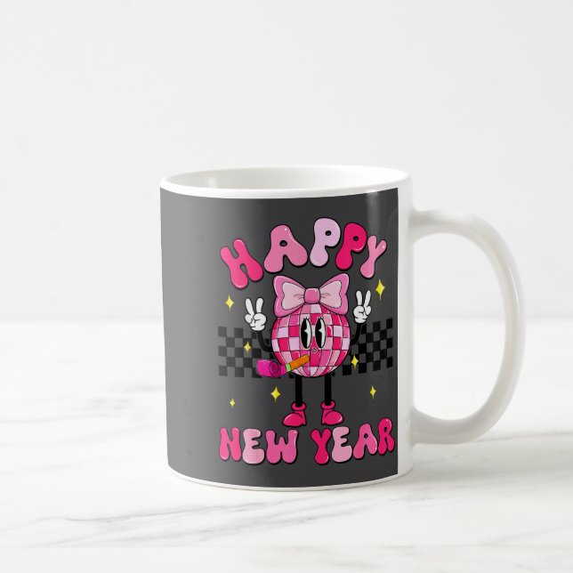 Checkered Happy New Year 2026 Disco Ball New Year  Coffee Mug (Right)