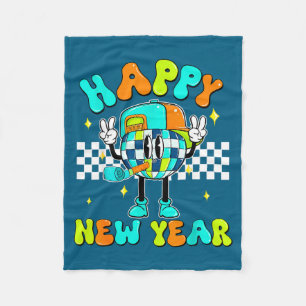 Checkered Happy New Year 2026 Disco Ball New Year Fleece Blanket