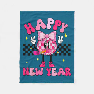 Checkered Happy New Year 2026 Disco Ball New Year  Fleece Blanket