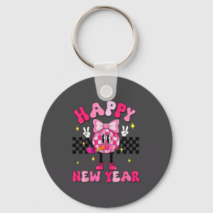 Checkered Happy New Year 2026 Disco Ball New Year  Keychain