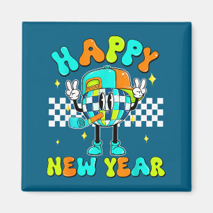 Checkered Happy New Year 2026 Disco Ball New Year  Magnet