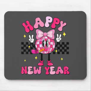 Checkered Happy New Year 2026 Disco Ball New Year  Mouse Pad
