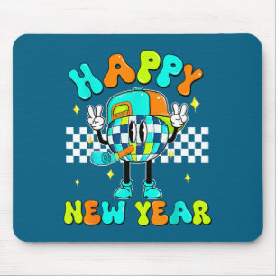 Checkered Happy New Year 2026 Disco Ball New Year  Mouse Pad