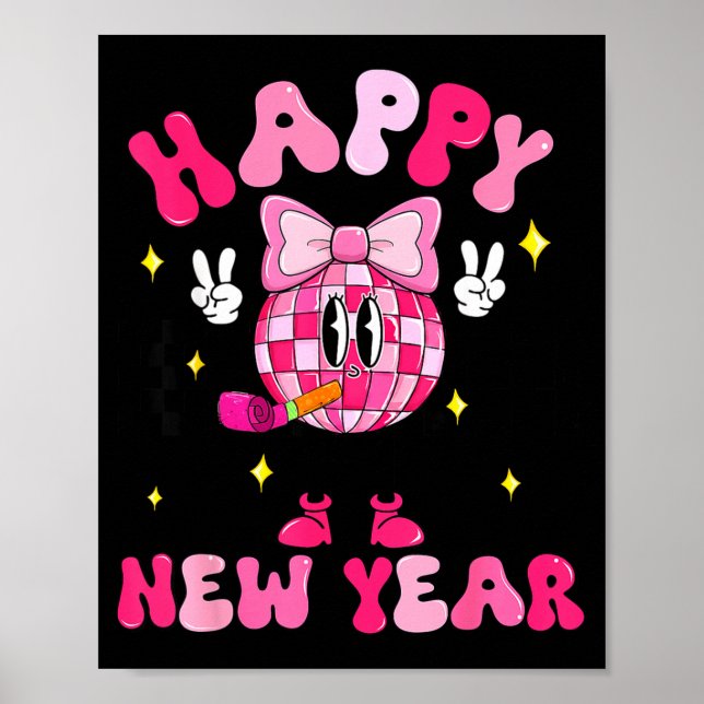 Checkered Happy New Year 2026 Disco Ball New Year  Poster (Front)