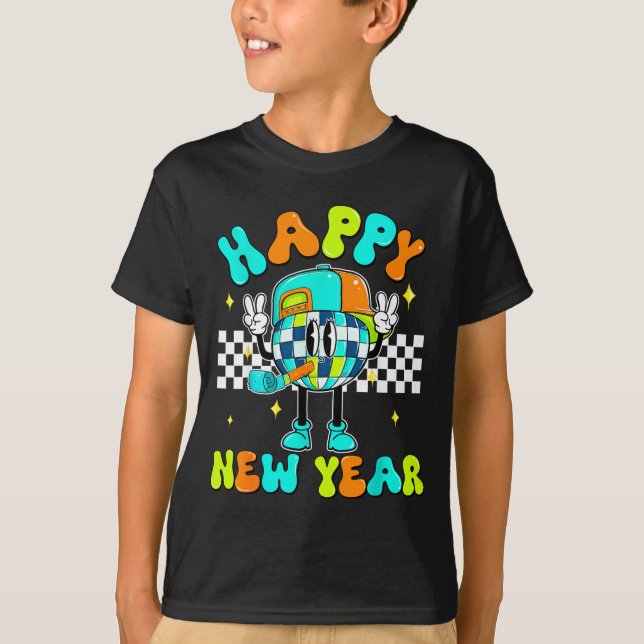 Checkered Happy New Year 2026 Disco Ball New Year  T-Shirt (Front)