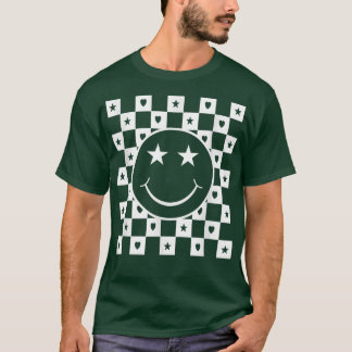 Checkered Happy Smiling Face Graphic Funny T-Shirt