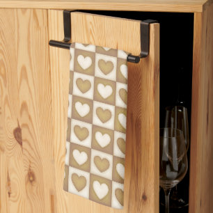 Checkered Hearts in Blond Cream Kitchen Towel