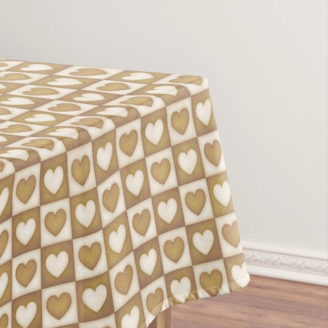 Checkered Hearts in Blond Cream Tablecloth (In Situ)